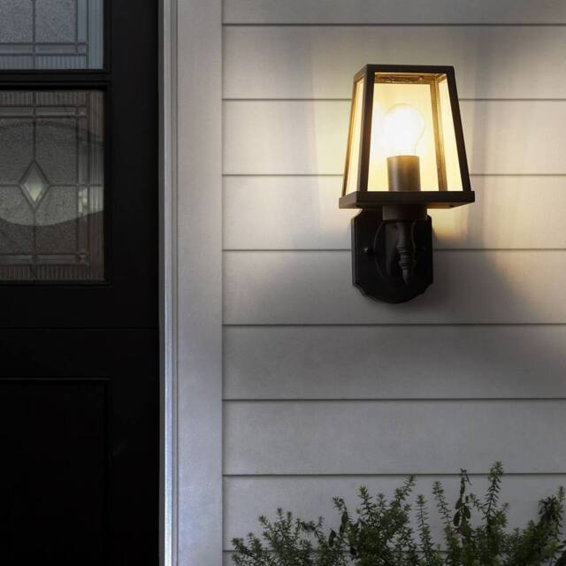 Wyld and Coco Matte Black Iron Outdoor Wall Light with Clear Glass Shade - image 1