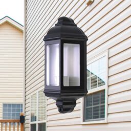 First Choice Lighting Set of 2 Parkins - Black Outdoor Half Lantern Wall Lights - thumbnail 4