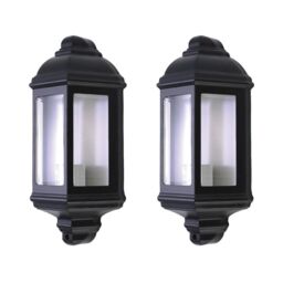 First Choice Lighting Set of 2 Parkins - Black Outdoor Half Lantern Wall Lights - thumbnail 1