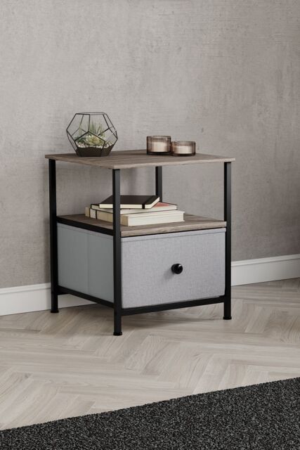 Home Discount Vida Designs Chorley 1 Drawer Bedside Chest UKFR Fabric Storage in Beige - image 1