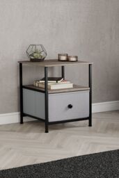 Home Discount Vida Designs Chorley 1 Drawer Bedside Chest UKFR Fabric Storage in Beige - thumbnail 1