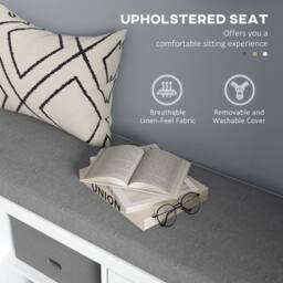 Wyld Haus Lire Wooden Shoe Bench with Cushioned Grey Top L105 x D35 x H47cm in White - thumbnail 4