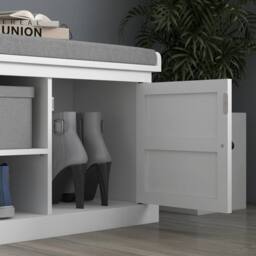 Wyld Haus Lire Wooden Shoe Bench with Cushioned Grey Top L105 x D35 x H47cm in White - thumbnail 9