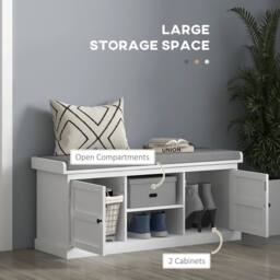 Wyld Haus Lire Wooden Shoe Bench with Cushioned Grey Top L105 x D35 x H47cm in White - thumbnail 5