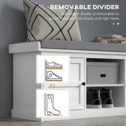Wyld Haus Lire Wooden Shoe Bench with Cushioned Grey Top L105 x D35 x H47cm in White - thumbnail 7