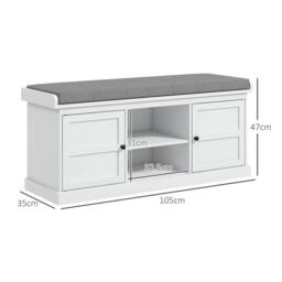 Wyld Haus Lire Wooden Shoe Bench with Cushioned Grey Top L105 x D35 x H47cm in White - thumbnail 3