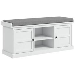 Wyld Haus Lire Wooden Shoe Bench with Cushioned Grey Top L105 x D35 x H47cm in White - thumbnail 2