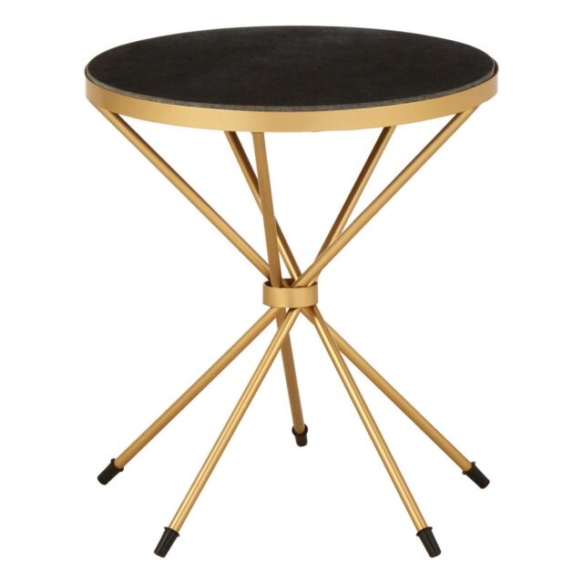 Orsina Black Marble Top Side Table, Round Table With Black Marble Top, Stylish Hourglass Silhouette Sofa Side Table in Gold - image 1