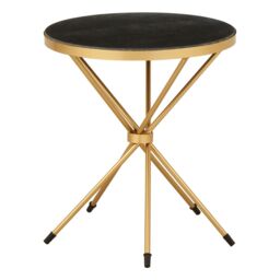 Orsina Black Marble Top Side Table, Round Table With Black Marble Top, Stylish Hourglass Silhouette Sofa Side Table in Gold - thumbnail 2