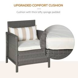 Wyld Haus Reha 3 Piece Grey Rattan Bistro Set 2 Tier Glass Table Stripe Cushions in Light Grey - thumbnail 6