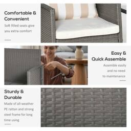 Wyld Haus Reha 3 Piece Grey Rattan Bistro Set 2 Tier Glass Table Stripe Cushions in Light Grey - thumbnail 7