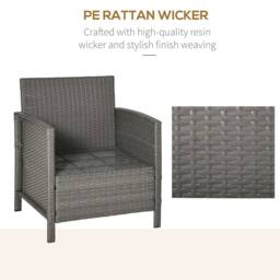 Wyld Haus Reha 3 Piece Grey Rattan Bistro Set 2 Tier Glass Table Stripe Cushions in Light Grey - thumbnail 5