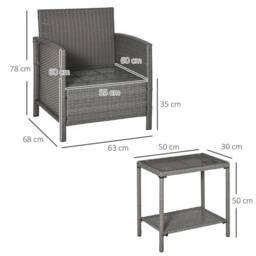 Wyld Haus Reha 3 Piece Grey Rattan Bistro Set 2 Tier Glass Table Stripe Cushions in Light Grey - thumbnail 3