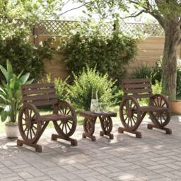 Berkfield Home 3 Piece Garden Lounge Set Solid Wood Fir in Brown - thumbnail 3