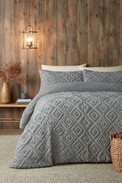 Fusion 'Romo' Fleece & Sherpa Duvet Cover Set in Grey - Size: Super King - image 1