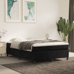 Berkfield Home Box Spring Bed Frame Black 135x190 cm Double Velvet - thumbnail 1