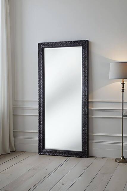 Yearn Mirrors Carved Framed Bevelled Full Length Mirror Black 169x77cm - Size: 169x77 cm - image 1