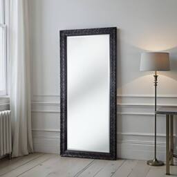 Yearn Mirrors Carved Framed Bevelled Full Length Mirror Black 169x77cm - Size: 169x77 cm - thumbnail 2