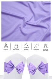 Neel Blue Pack of 10 Chair Sash Band with Slider Buckle, Stretchy Chair Bands Bows for Party, Event, Reception in Lavender - thumbnail 5