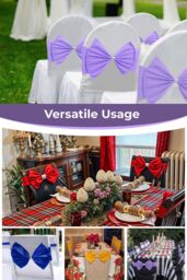 Neel Blue Pack of 10 Chair Sash Band with Slider Buckle, Stretchy Chair Bands Bows for Party, Event, Reception in Lavender - thumbnail 6