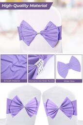 Neel Blue Pack of 10 Chair Sash Band with Slider Buckle, Stretchy Chair Bands Bows for Party, Event, Reception in Lavender - thumbnail 4