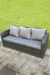 Fimous Rattan Outdoor Gas Fire Pit Table Sets Gas Heater Lounge Love Sofa Recling Chairs Footstools in Dark Grey - thumbnail 5