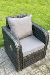 Fimous Rattan Outdoor Gas Fire Pit Table Sets Gas Heater Lounge Love Sofa Recling Chairs Footstools in Dark Grey - thumbnail 4