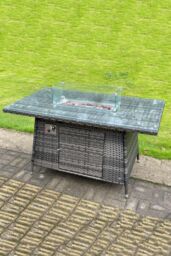 Fimous Rattan Outdoor Gas Fire Pit Table Sets Gas Heater Lounge Love Sofa Recling Chairs Footstools in Dark Grey - thumbnail 3