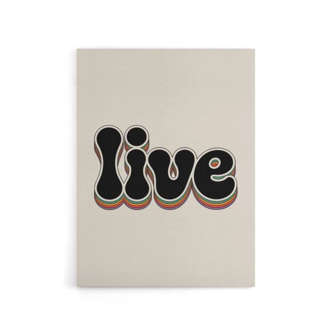 "Artery8 Live Bold Retro Rainbow Font Word Typography Canvas Wall Art Print in Beige - Size: W18"" x H24""" - image 1