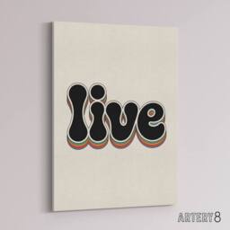 "Artery8 Live Bold Retro Rainbow Font Word Typography Canvas Wall Art Print in Beige - Size: W18"" x H24""" - thumbnail 2