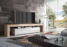 Creative Furniture TV Unit 200cm Modern - Oak with High Gloss White Doors in Light Oak - thumbnail 2