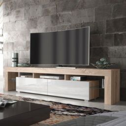 Creative Furniture TV Unit 200cm Modern - Oak with High Gloss White Doors in Light Oak - thumbnail 6
