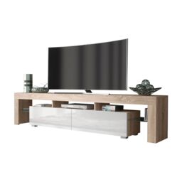 Creative Furniture TV Unit 200cm Modern - Oak with High Gloss White Doors in Light Oak - thumbnail 5