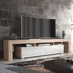 Creative Furniture TV Unit 200cm Modern - Oak with High Gloss White Doors in Light Oak - thumbnail 1