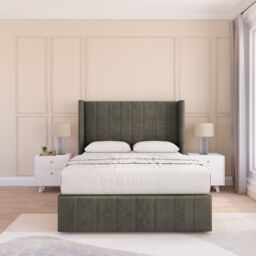 "Sloomy Melbourne Dumfries Wingback Bed Set, No Drawers & 54"" Floor Standing Headboard in Dark Grey - Size: Small Double" - thumbnail 1