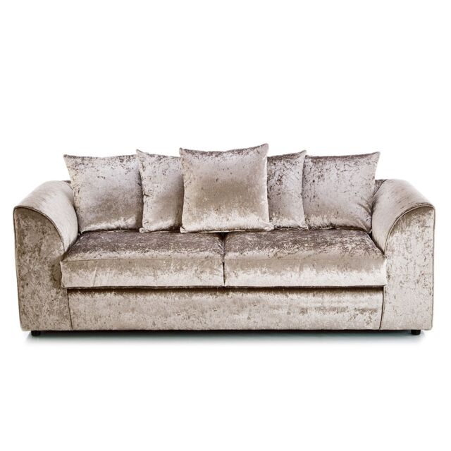 Furnishings For Less UK Crystal Crushed Velvet 3 Seater Sofa Scatter Back Curved Arm in Beige - image 1