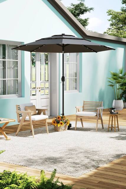 H&O Direct 3-Tier Outdoor Garden Parasol with Solar Lights（No Base） in Dark Grey - image 1