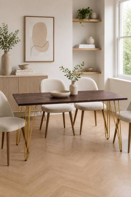 IH Design Silchester Dark Mango Rectangular 6 Seater Dining Table Gold Detail in Brown - image 1