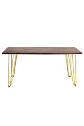 IH Design Silchester Dark Mango Rectangular 6 Seater Dining Table Gold Detail in Brown - thumbnail 2