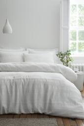 Bianca 'Waffle Cotton Stripe' Duvet Cover Set in White - Size: Double - thumbnail 1