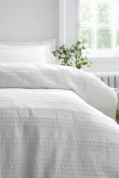 Bianca 'Waffle Cotton Stripe' Duvet Cover Set in White - Size: Double - thumbnail 3