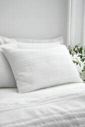 Bianca 'Waffle Cotton Stripe' Duvet Cover Set in White - Size: Double - thumbnail 2