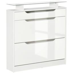 HOMCOM Cabinet with 3 Drawers Storage Cupboard w/ Flip Door Glass Top for 14 Pairs in White - thumbnail 2