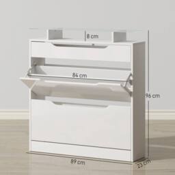 HOMCOM Cabinet with 3 Drawers Storage Cupboard w/ Flip Door Glass Top for 14 Pairs in White - thumbnail 3
