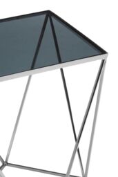 Orsina Square Black Glass Side Table, Stainless Steel Quadrilateral Base, Geometric Accent Table for Living Room in Silver - thumbnail 3
