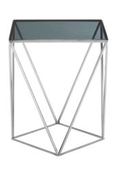 Orsina Square Black Glass Side Table, Stainless Steel Quadrilateral Base, Geometric Accent Table for Living Room in Silver - thumbnail 2
