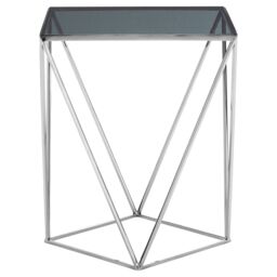 Orsina Square Black Glass Side Table, Stainless Steel Quadrilateral Base, Geometric Accent Table for Living Room in Silver
