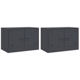 Berkfield Home TV Cabinets 2 pcs Anthracite 67x39x44 cm Steel in Dark Grey - Size: 67 x 39 x 44 cm - thumbnail 3