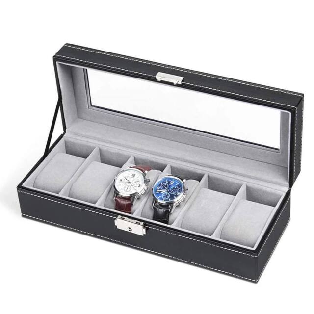 SPETLEK 6 Grid Watch Jewelry Storage Display Case Organizer Box Gift in Black - image 1