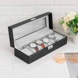 SPETLEK 6 Grid Watch Jewelry Storage Display Case Organizer Box Gift in Black - thumbnail 9